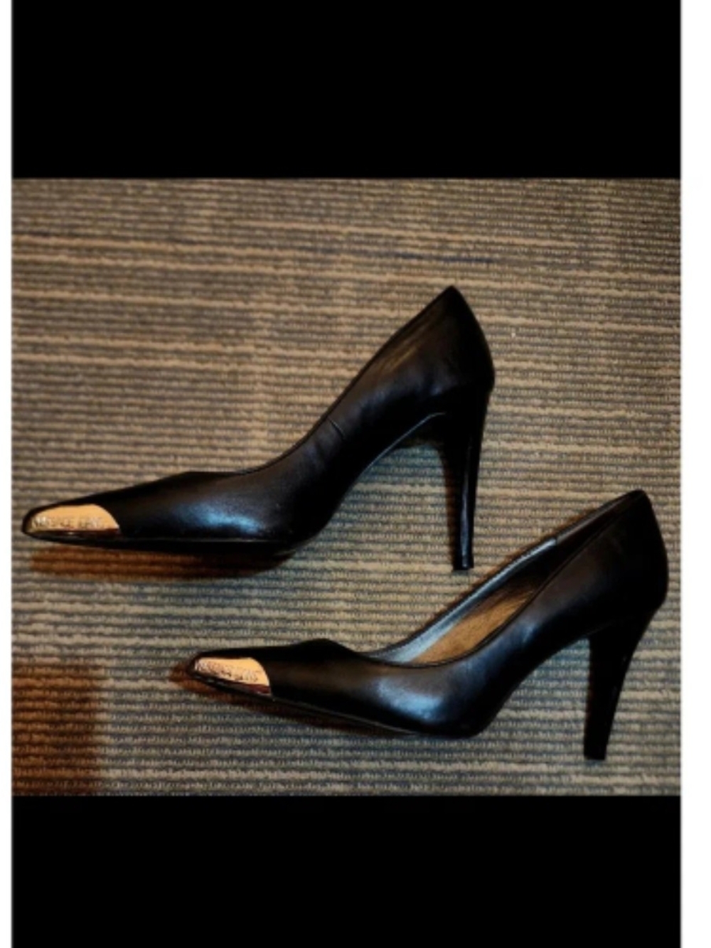 Versace Black Leather Pointed Toe High Heels with Gold Cap